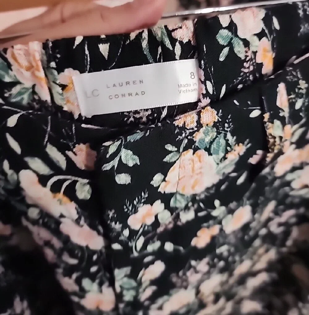 LC Lauren Conrad Black Floral Wide-Leg Pants & Vest Set